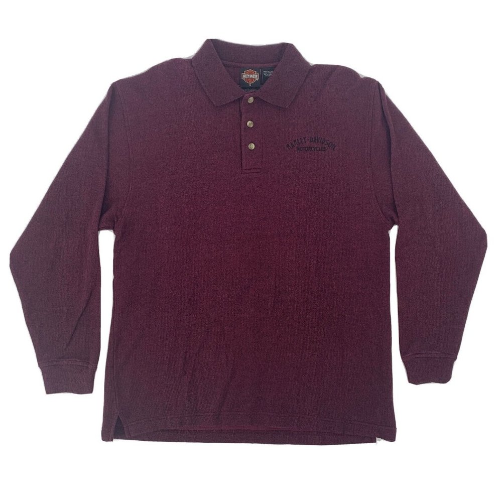 Men's Harley-Davidson Long Sleeve Polo Shirt Red Space Dye‎ M Mancuso Houston